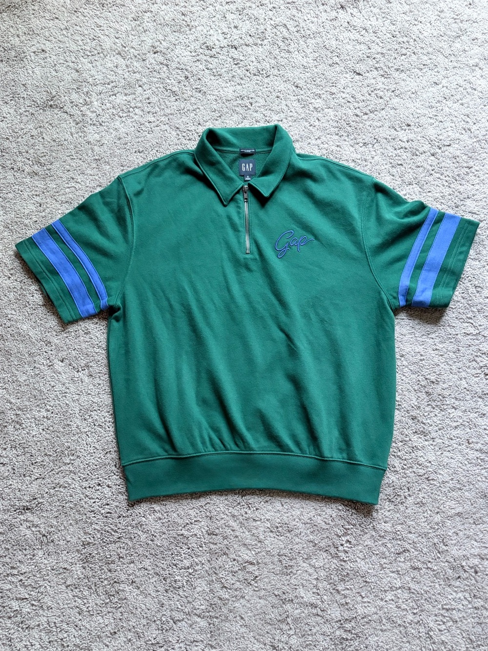 GAP Men's Short-Sleeve Sweatshirt with Blue Sleeve Stripes